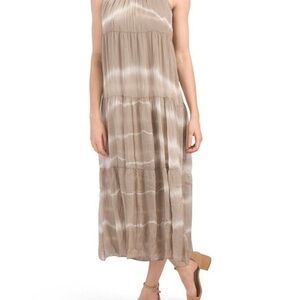 Elena Baldi Tie Dye Silk Blend Midi Dress in Fango Size L Made‎ In Italy